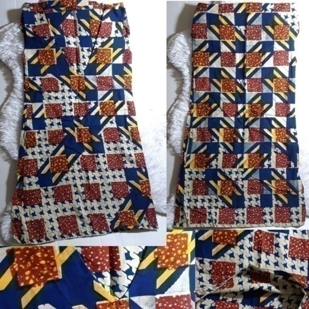 Hounds Tooth Block Print V-Neck Kente Dress